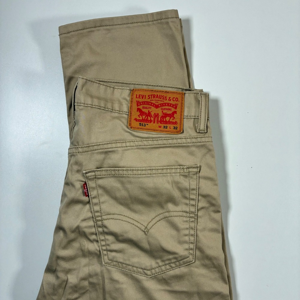 Levi 513 Slim Straight Jeans 32x31 Tan Khaki Twill Chino Pants USA Cowboy